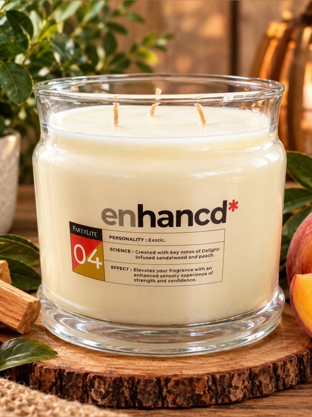 Partylite Enhancd Exotic Scented Candle Sandalwood Peach 3-wick jar candle